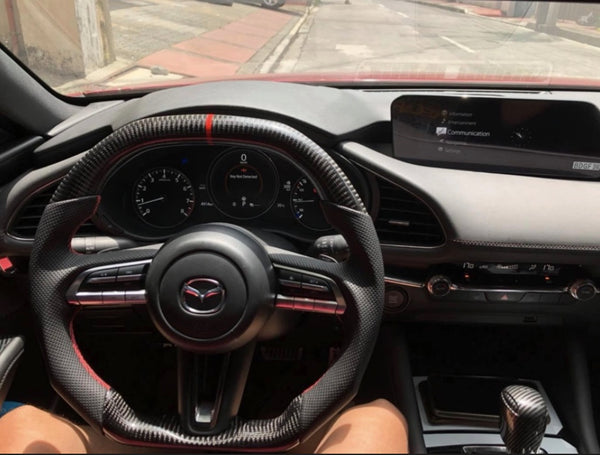 Mazda 3 20-24 CX30 MX30 Carbon Fiber Black Leather Steering Wheel